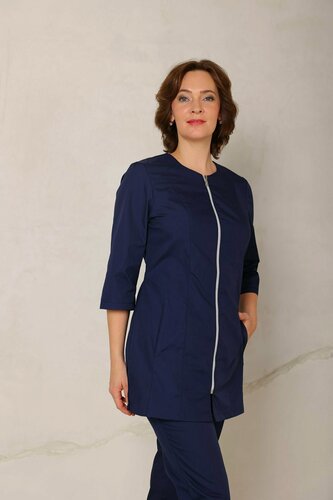 Изображение товара Блуза медицинская женская вилан, удлиненная, на молнии, цв. т-синий, размер 40-42, рост 170-176 см