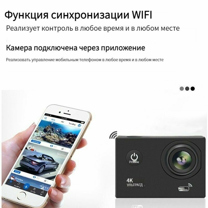 Экшн-камера С Wi-Fi 4K Профессиональная Для Велосипедного Шлема Водонепроницаемость на Глубине 30 М 60 кадров в секунду