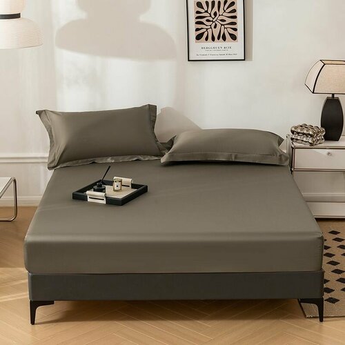 Простыня на резинке 180*200 борт 30 см, сатин люкс однотонный, 100% хлопок