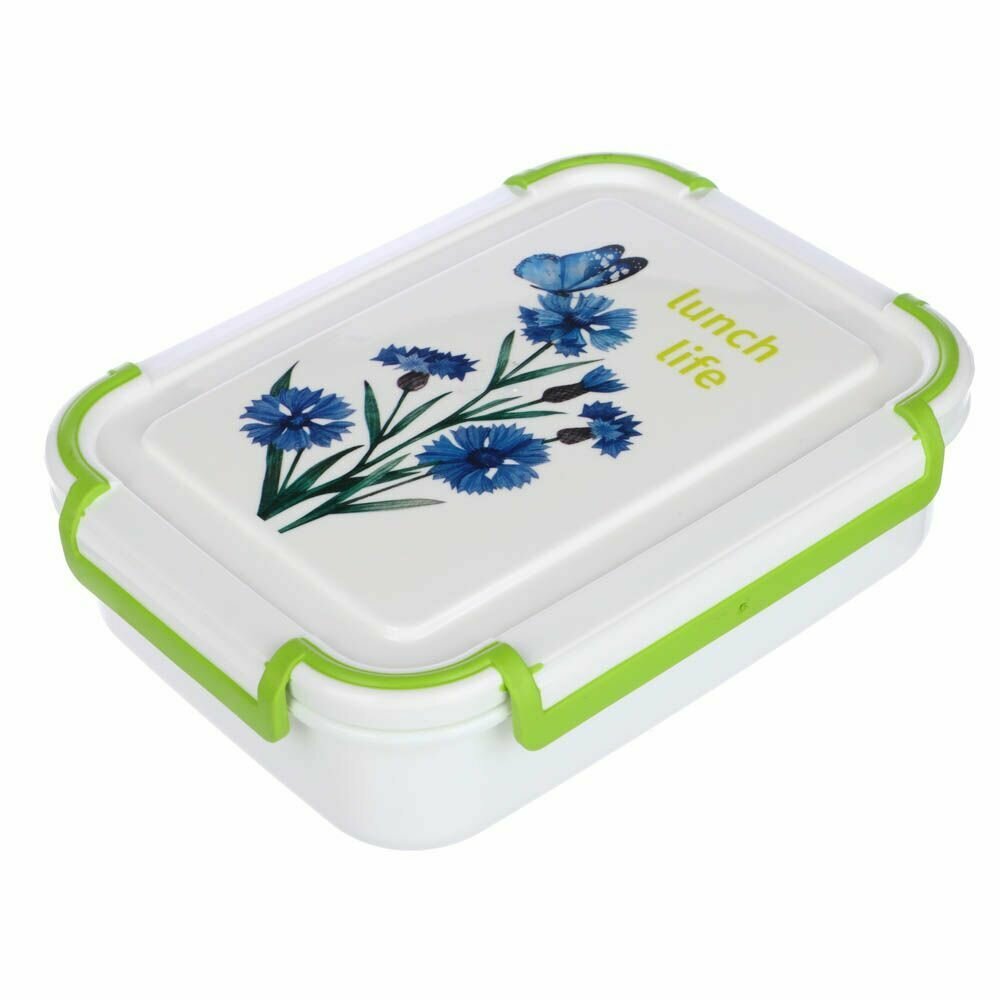 фото Ланч-бокс герметичный 0,75л 18,5х14х4,5см, с декором Васильки и бабочки, пластик