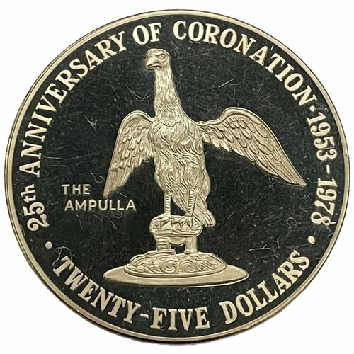 Каймановы острова 25 долларов 1978 г. (25 лет коронации Елизаветы II - Ампула) (Proof)