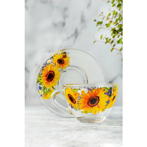 Чайная пара чашка с блюдцем Подсолнухи 200 мл 450₽