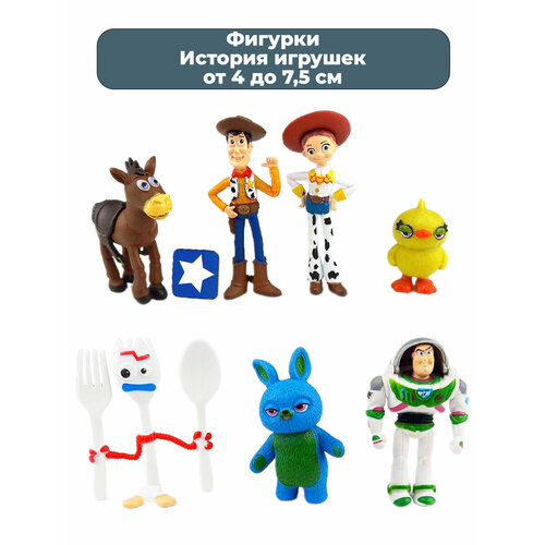 Фигурки История игрушек Toy Story 7 в 1 Базз Вуди Джесси Булзай Вилкинс 4-7,5 см big salse movie toy story4 figure forky plush toys woody jessie buzz lightyear aliens lotso keychain toys kids adult funs gifts