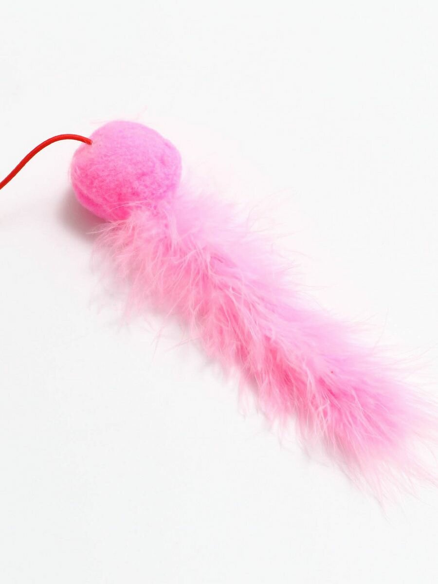 Дразнилка-удочка с мягким шариком и меховым хвостом, розовая 7916128 - фотография № 4