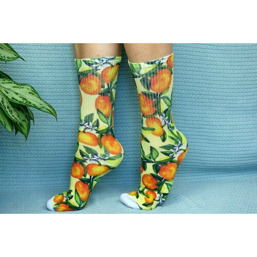 фото Носки cotton print, размер 41/45, белый, оранжевый хлопковые cotton print