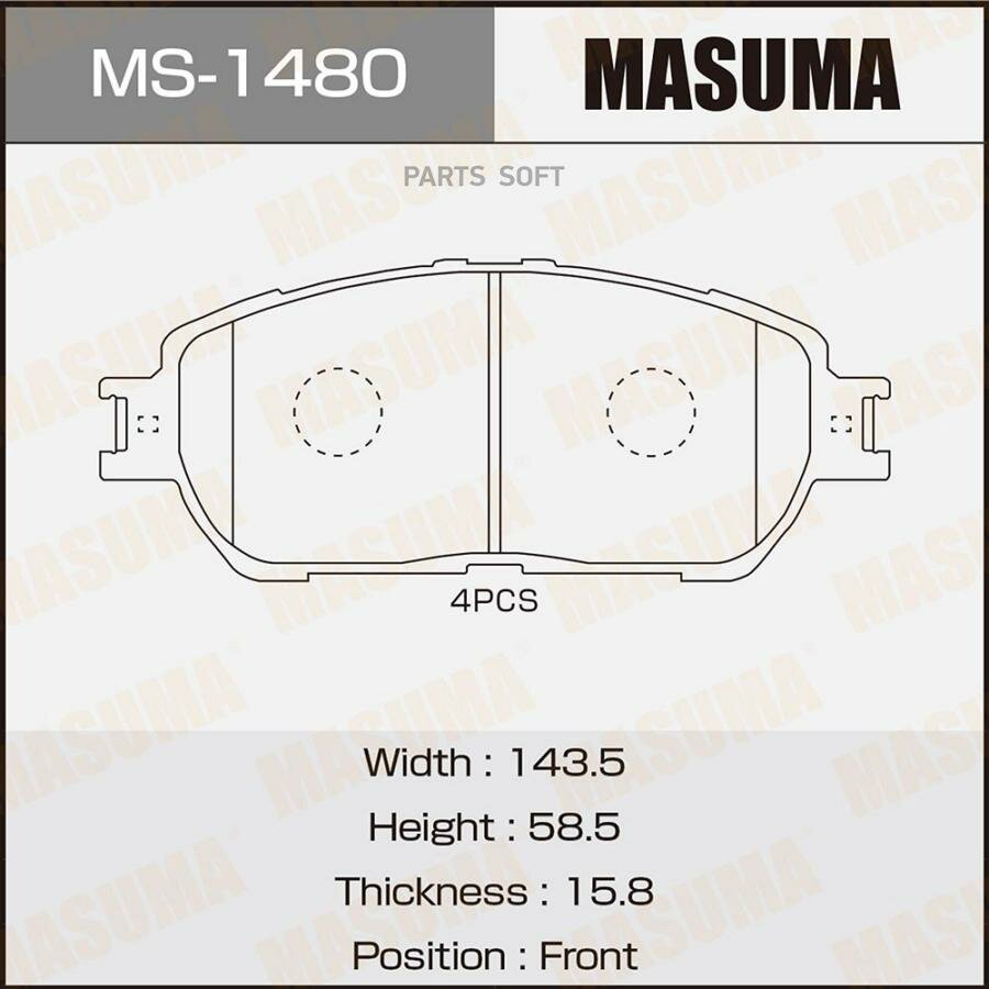 MASUMA MS1480 Колодки тормозные Toyota Caldina 02-07 Camry (V30) 04-06; Lexus ES 01-06 передние MASUMA