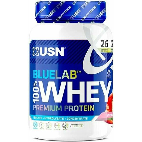 USN BlueLab Whey 908 g / ЮСН БлюЛаб Вей сывороточный протеин в банке, 908 гр, клубника