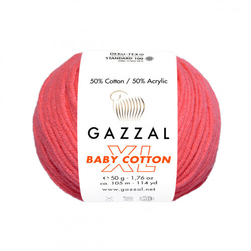 Пряжа Baby Cotton XL Gazzal (3458), 50 г, 105м, 50% хлопок, 50% акрил (2 шт.)