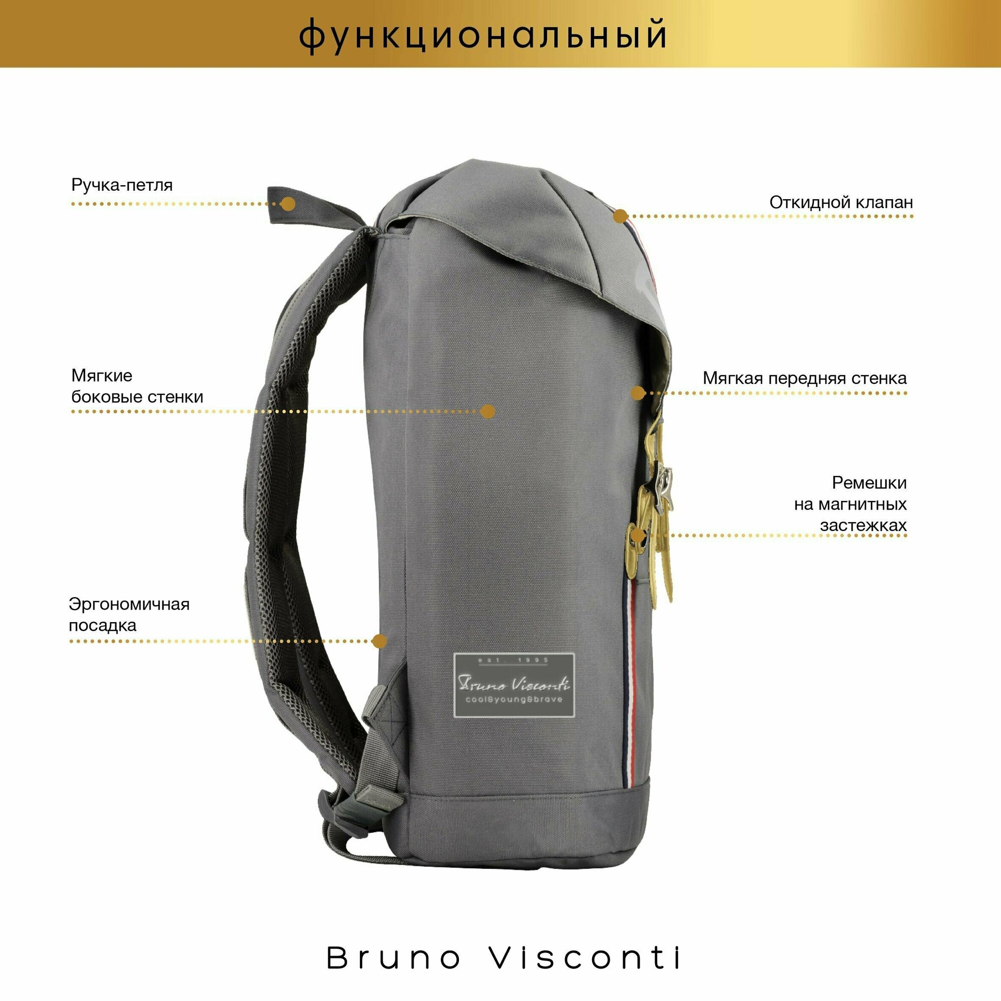 Рюкзак городской BRUNO VISCONTI, серый - фото №18