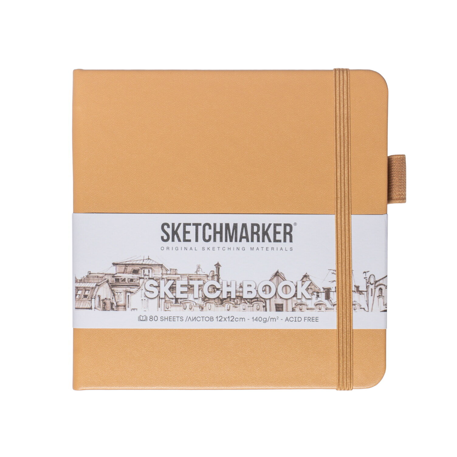 Скетчбук для рисования квадратный, блокнот для скетчинга SKETCHMARKER Sketchmarker 140г/кв. м 12*12см 80л твердая обложка, цвет Капучино