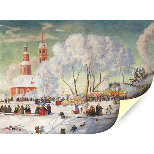 "Гуляние на масленицу", Кустодиев Борис Михайлович, картина (репродукция) (60х45 см / без подрамника)