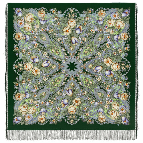 фото Платок павловопосадская платочная мануфактура, 146х146 см, голубой, зеленый
