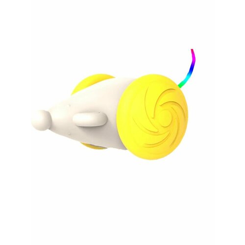 Игрушка-мышка для кошек на колесах (желтая), LED хвост и акб