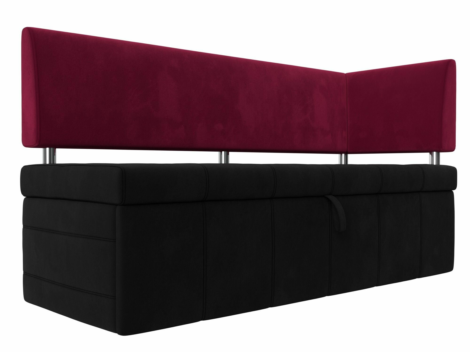 Кухонный прямой диван Стоун с углом правый, Микровельвет черный и бордовый