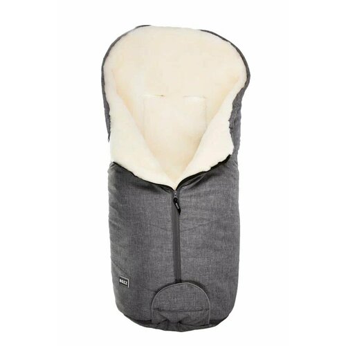 Конверт для новорожденных из стриженой овчины BOZZ серый меланж/белый