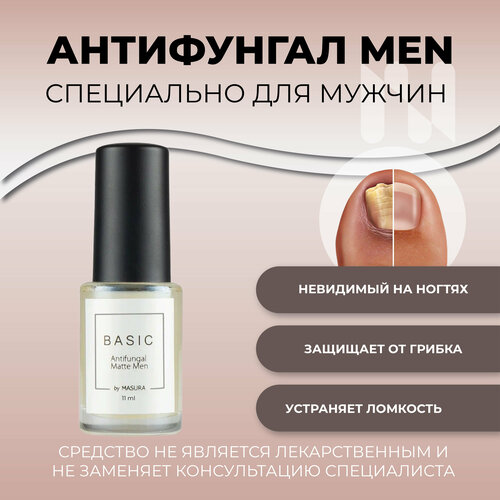 Лак антифунгал BASIC Antifungal матовый, подходит для мужского маникюра, матовая база для лака, 11 мл 8086S