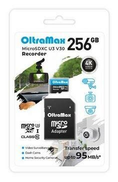OLTRAMAX MicroSDXC 256GB Class 10 (U3) V30 Recorder + адаптер (SD 95 MB/s) [OM256GCSDXC10-U3-V30}