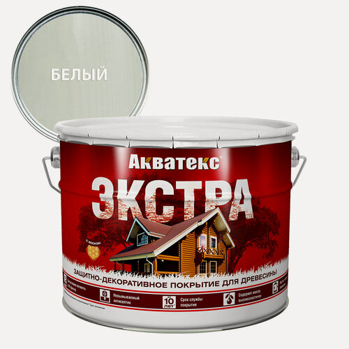 Изображение товара Защитно-декоративное покрытие для дерева акватекс экстра алкидное, полуглянцевое, белый 9л