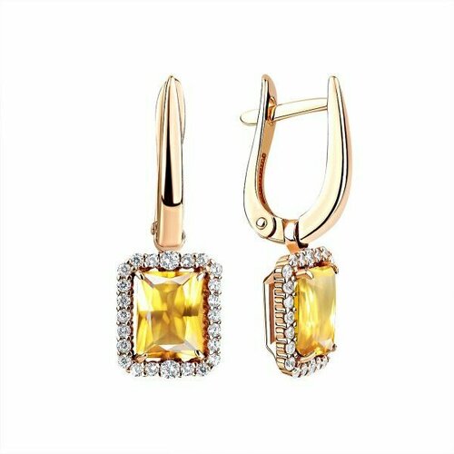 Серьги KRASNOE, серебро, 925 проба, золочение, цитрин, фианит, красный