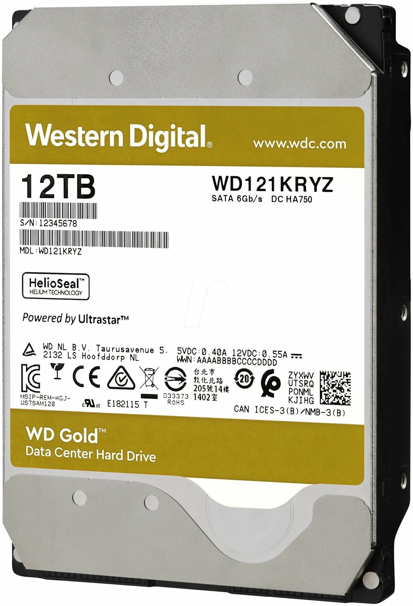 Жесткий диск Western Digital WD Gold 12 ТБ WD121KRYZ