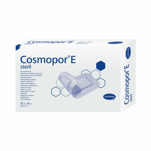 Пластырная повязка на рану COSMOPOR E steril (Космопор Е) для стерильного ухода при повреждениях кожи и послеоперационными ранами: 15 х 9 см; 10 шт.