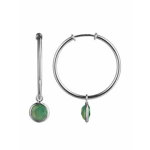 Серьги CORDE Серебряные серьги конго с натуральными изумрудами, серебро, 925 проба, родирование, изумруд, размер 30 мм, длина 3 см, зеленый