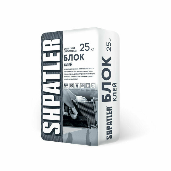 Кладочный раствор Шпатлер Блок, 25 кг для кладки пеноблоков, Кладочный клей.
