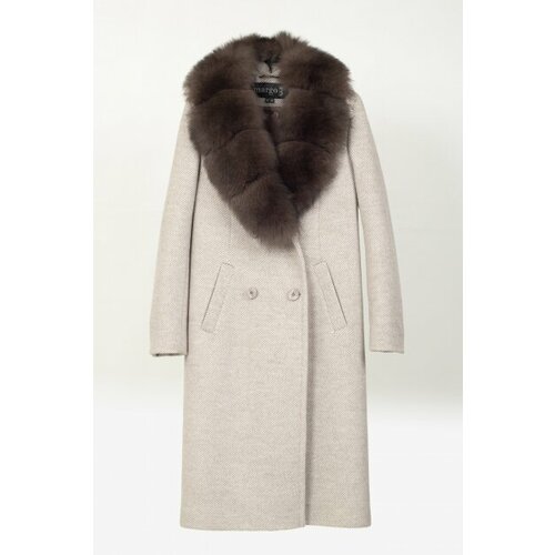 фото Пальто-халат margo демисезонное, демисезон/зима, шерсть, силуэт прямой, удлиненное, размер 44-46, бежевый