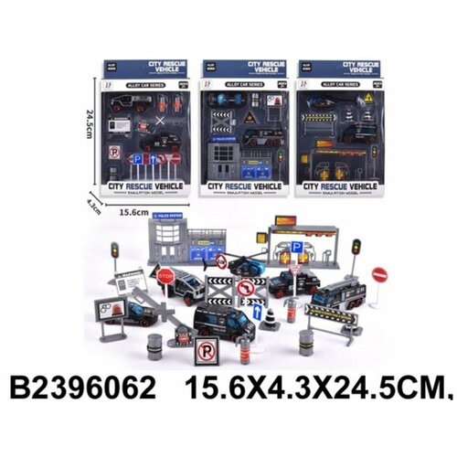 Набор траснпорта с аксессуарами, металл, 3 вида в ассорт, в к 24,5x15,6x4,3 см