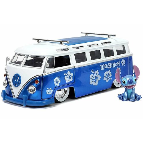 Модель машинки с фигуркой Jada Toys: Машинка Автобус Фольксваген Т1 (Volkswagen T1 Bus) + Фигурка Стич (Stitch) (31992) 7 см