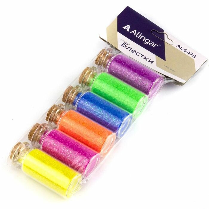 фото Alingar Блестки для декора, 6 цветов, ассорти, стеклянные баночки