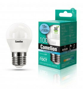 Светодиодная LED лампа Camelion Шар G45 E27 12W(1000lm 220°) 4500K 4K матовая 90x47 пластик LED12-G45/845/E27 (упаковка 12 штук)