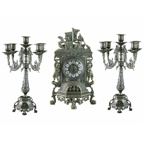 Каминные часы Alberti Livio с канделябрами на 5 свечей, под бронзу