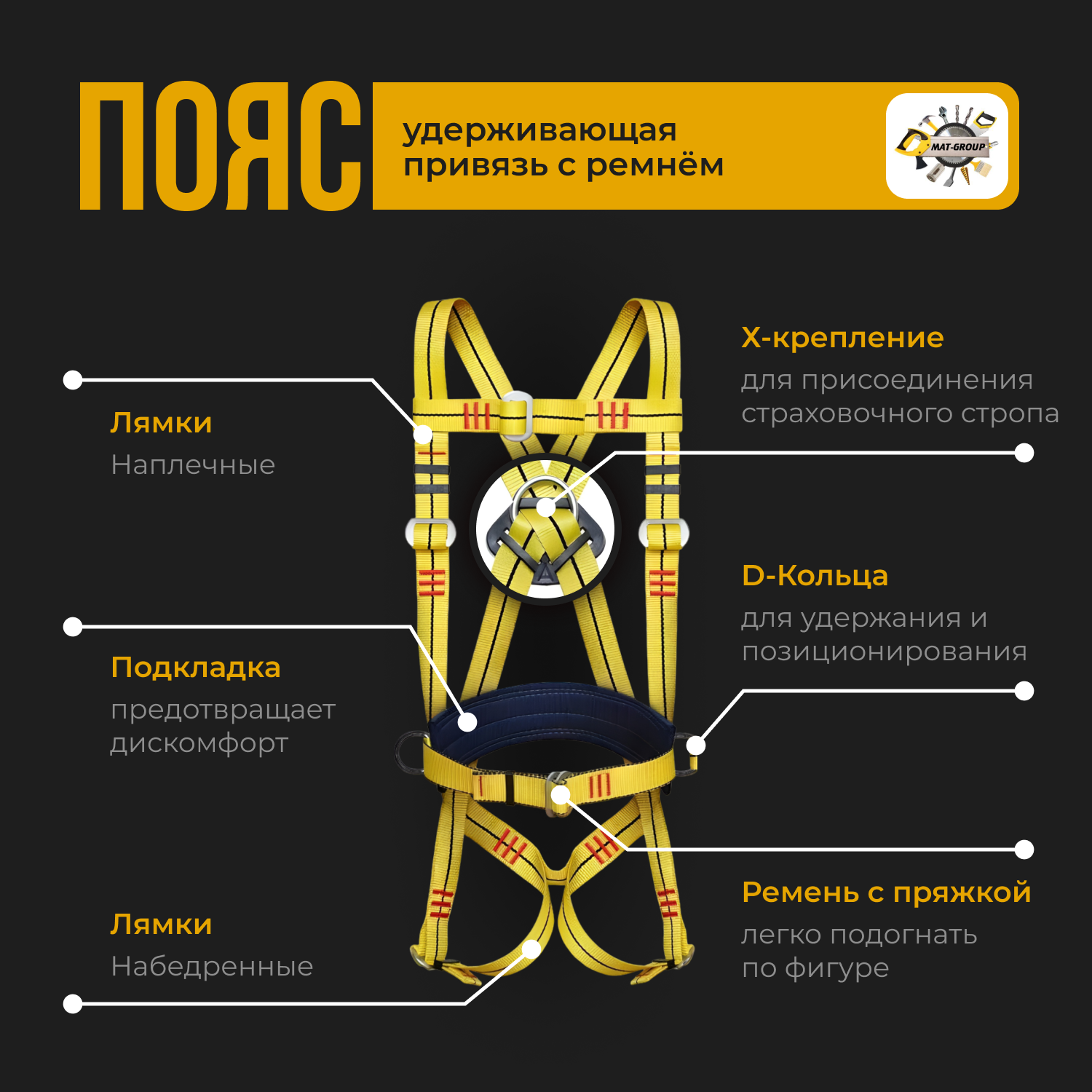 Удерживающая привязь УПС 2 ГД (строп цепь)/Пояс страховочный ...