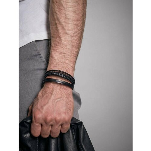 фото Плетеный браслет, металл, черный нет бренда