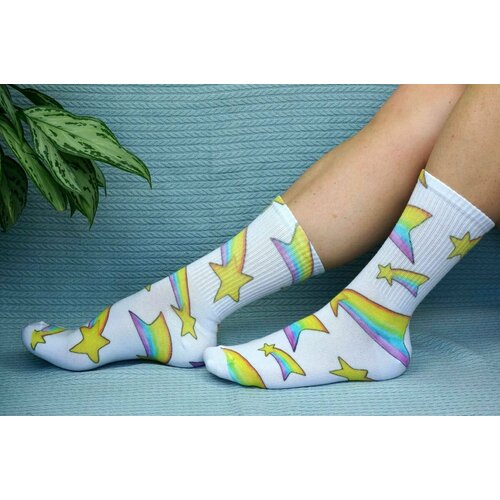 фото Носки , размер 36/41, белый, желтый, оранжевый, фиолетовый хлопковые cotton print