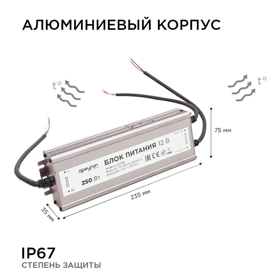 Блок питания импульсный 03-108 250 Вт IP67 Apeyron Electrics - фото №2