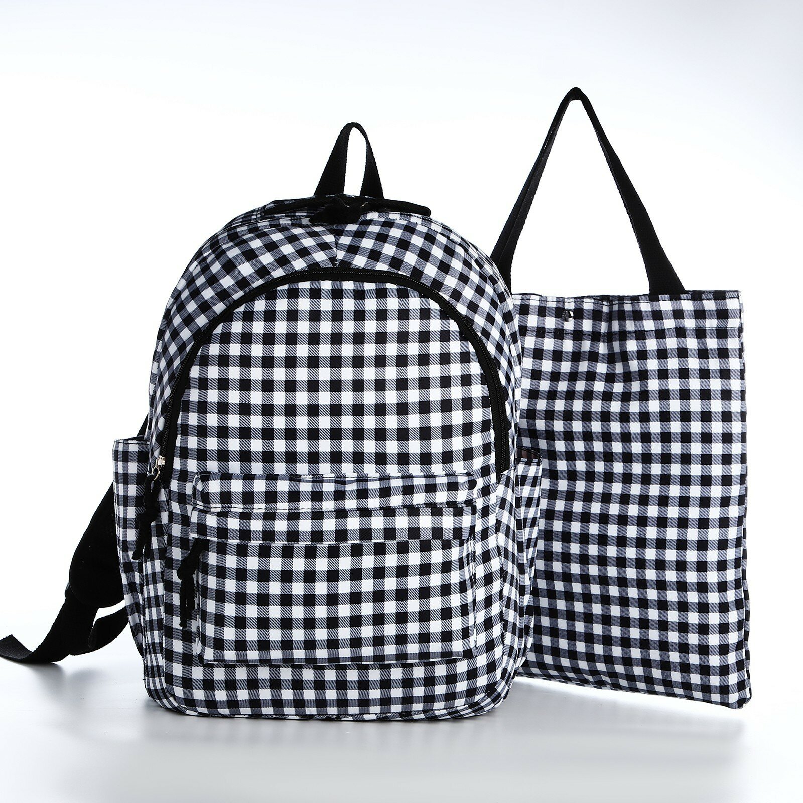Набор рюкзак молодёжный из текстиля, сумка-шопер, цвет белый/чёрный (1шт.)