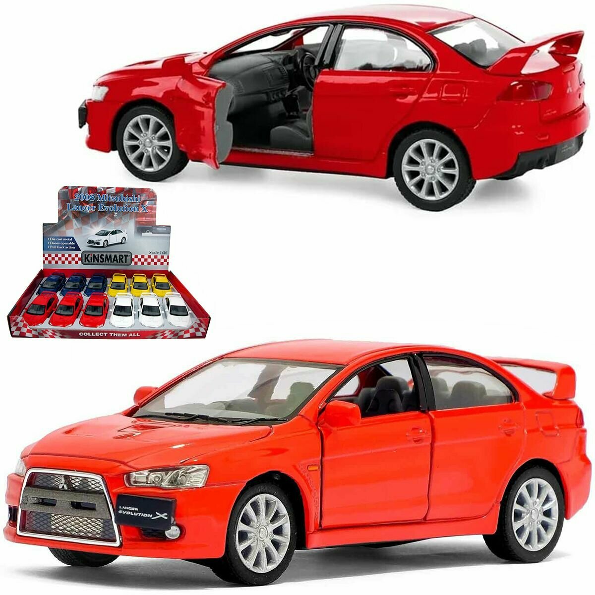 Металлическая машинка 1:36 2008 Mitsubishi Lancer Evolution X инерционная / Красный