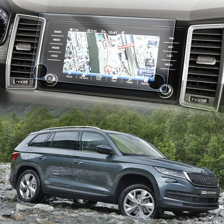 Защитное гибридное стекло Krutoff для экрана мультимедии Skoda Kodiaq 1 2016 - 2021