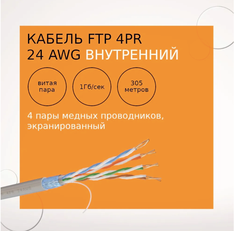 Кабель NetLink NL-CU FTP 4PR STANDART 24 AWG CAT5e 305м внутренний белый