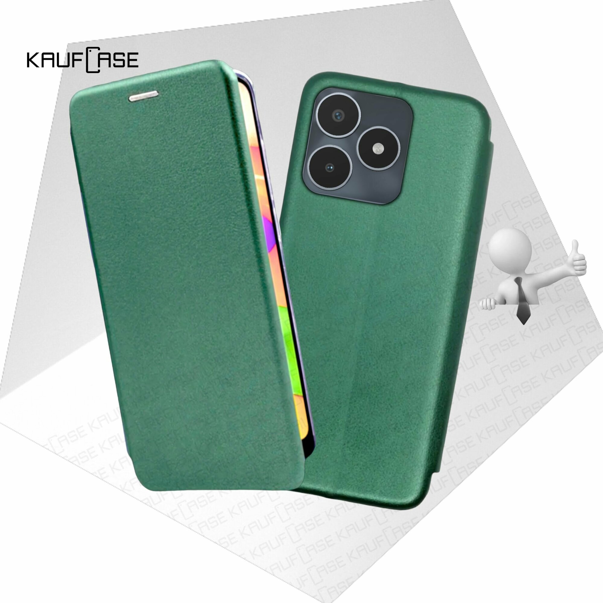 Чехол книжка KaufCase для телефона Realme C53 (RMX3760) (6.74"), темно-зеленый. Трансфомер