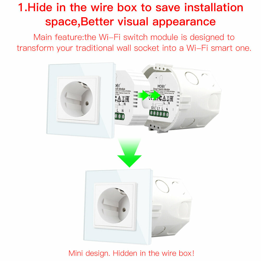 Переключатель Moes Wi-Fi+RF Switch Module умный модели MS-104 - фото №14