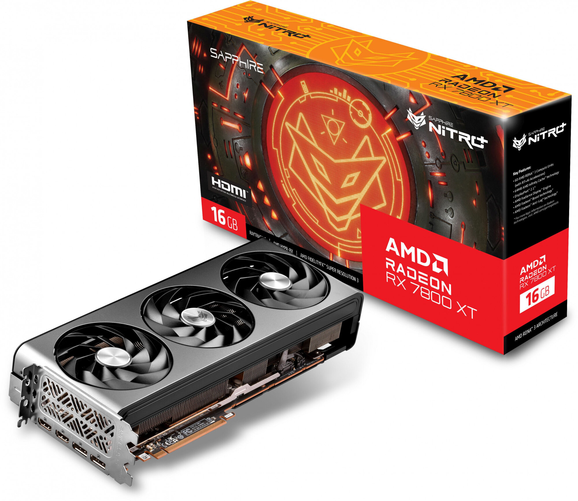 Sapphire Видеокарта Sapphire PCI-E 40 11330-01-20G NITRO+ RX 7800 XT GAMING OC AMD Radeon RX 7800XT 16384Mb 256 GDDR6 2254/16000 HDMIx2 DPx2 HDCP Ret