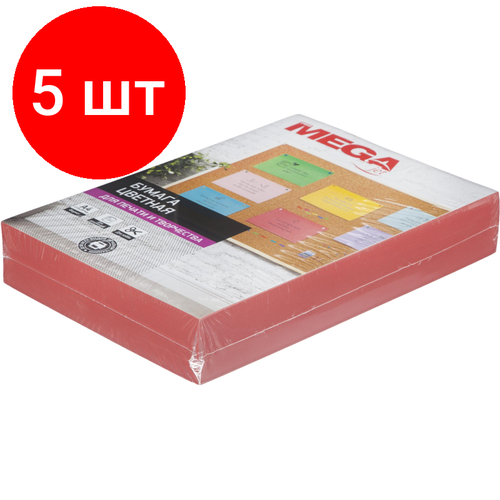 Комплект 5 упаковок, Бумага цветная ProMEGA jet (А4.160г, красный интенсив) 250л/уп