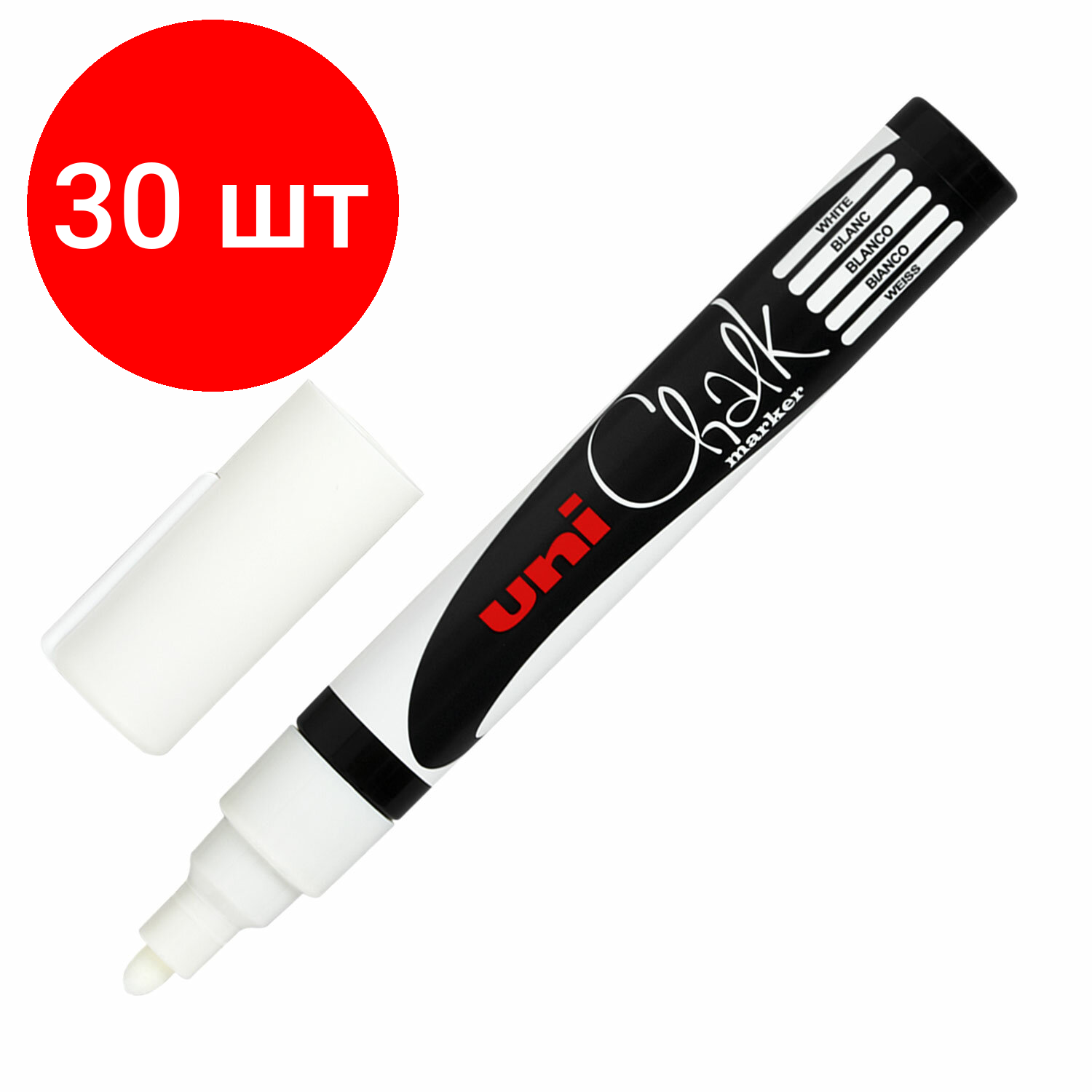 фото Комплект 2 шт, Маркер меловой UNI "Chalk", 1.8-2.5 мм, белый, влагостираемый, для гладких поверхностей, PWE-5M WHITE
