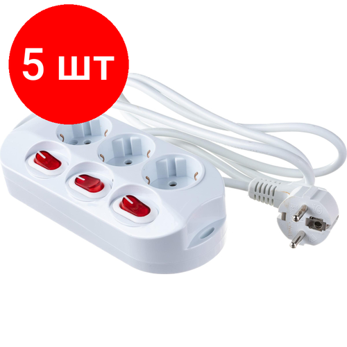 удлинитель electraline 4р с выключателем h07rn f 3x1 5 4м 16а 62085 Комплект 5 штук, Удлинитель старт (С/У S 3x1-ZDIV) 3 розетки/1.5м/3680Вт/16А