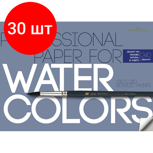 Комплект 30 штук, Бумага для акварели А4.10л, блок 240гр, в папке 4-115 блок склейка для акварели bruno visconti а4 20 листов 1124112