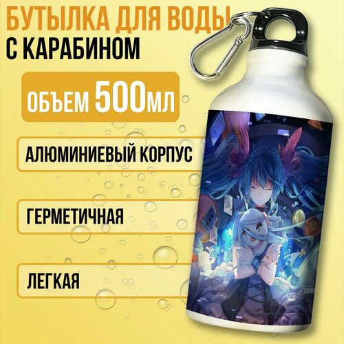 фото Бутылка спортивная/туристическая фляга белая музыка вокалоид (мику хацунэ, аниме, тян, эстетика, j pop) - 7291 бруталити