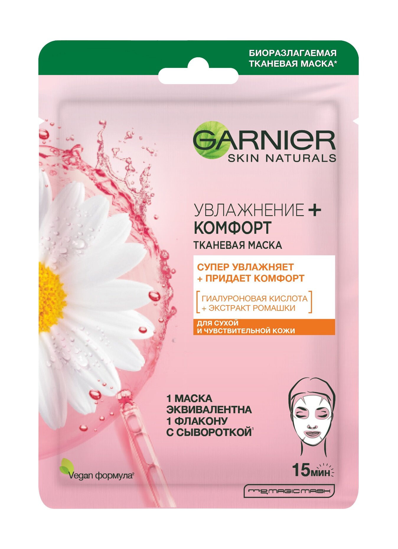 GARNIER Маска тканевая для сухой и чувствительной кожи лица Комфорт увлажняющая